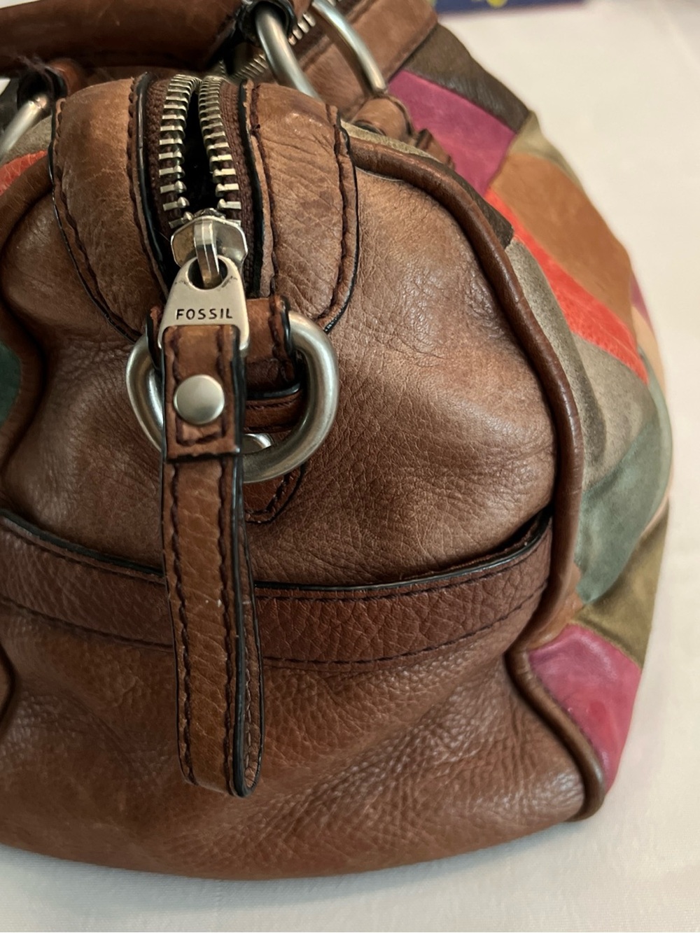 Fossil Multicolor Patchwork Leather Satchel - Brown Multi - Picture 7 of 15